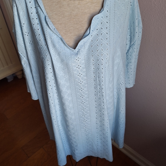 Amazon Tops - Light Blue Eyelet Top